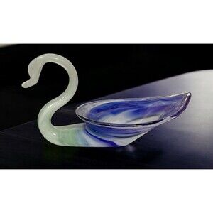 Vintage Ozark Art Glass Swan Handmade Blown Swirl Candy Nut Dish Bowl Decor (B)